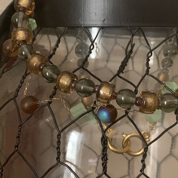 Artesian Glass Beaded Collar Necklace Choker Green Gold Copper Colors Jewelry - Picture 5 of 9